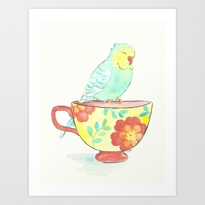 700x700 Teacup Budgie Watercolor Art Print By Imagodeinurserydecor Society6