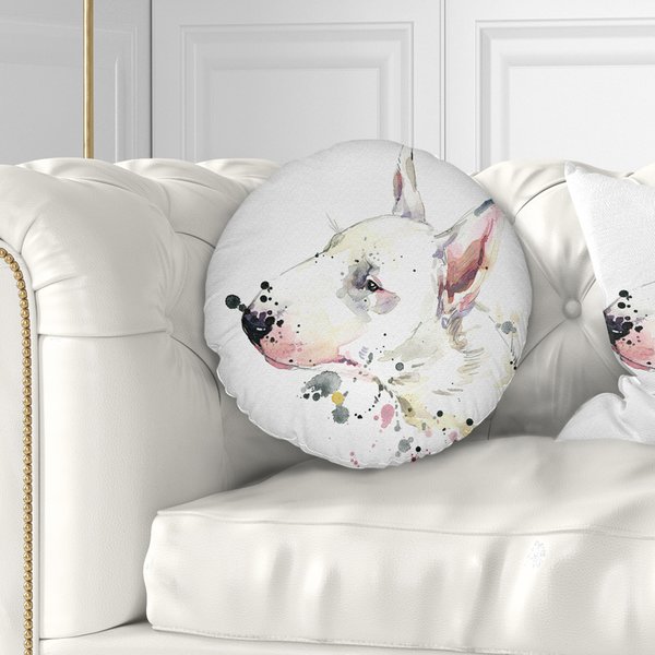 600x600 East Urban Home Animal Bull Terrier Dog Watercolor Throw Pillow