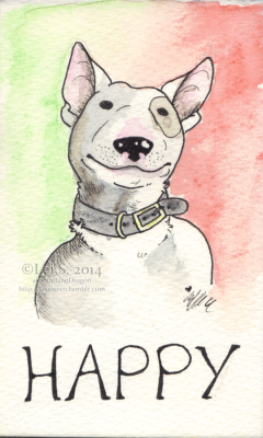 240x400 Happy Bull Terrier Watercolor Painting La Sjogren Designs