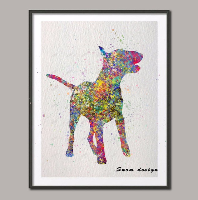 634x640 Original English Bull Terrier Watercolor Canvas Painting Dog Wall
