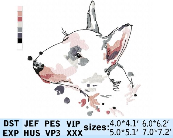 570x453 Watercolor Bull Terrier Embroidery Design Pes I Love Dog Puppy Etsy