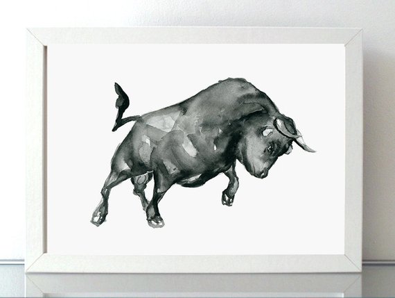 570x429 Bull Watercolor Painting Giclee Print Bull Art Taurus Ink Etsy