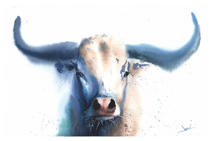 863x575 Bull Watercolor Print Watercolor Animal Paintings