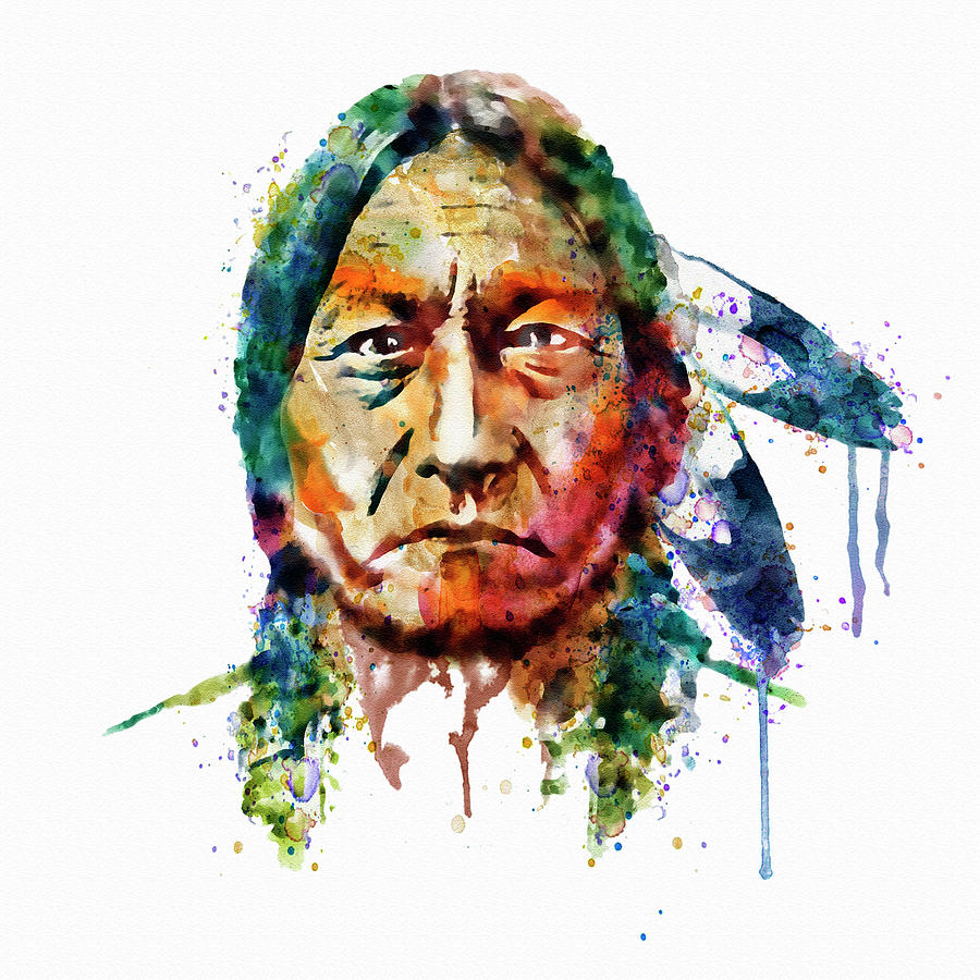 900x900 Sitting Bull Watercolor Painting Painting By Marian Voicu