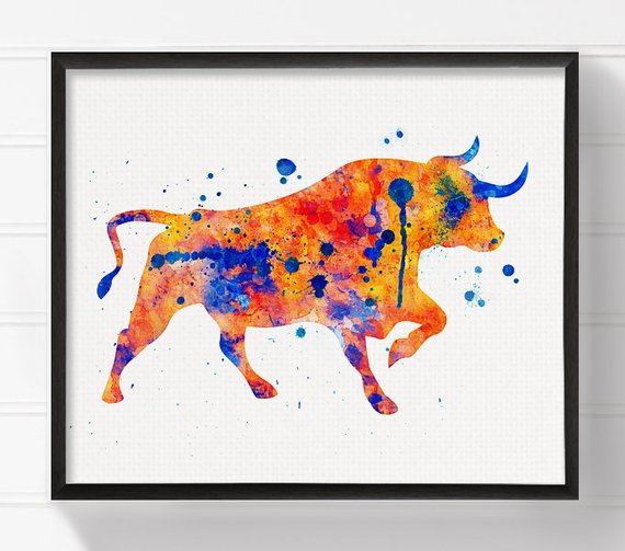 570x503 Bull Art Bull Print Watercolor Bull Bull Painting Bull Etsy