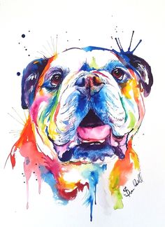 236x324 English Bulldog Dog Art Print Bright Colors Yellow By Wooffactory