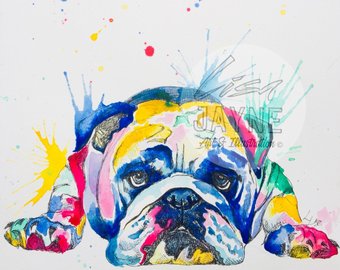 340x270 Bulldog Watercolor Etsy