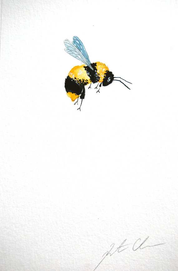 570x870 Bee Painting Lovely Watercolor Painting Original Painting Bumble