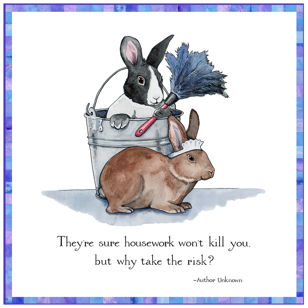 1024x1024 Housework Bunnies Watercolor Art Tile Painted Turtle Illustration