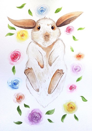 387x550 Humphrey Bunny Watercolor Painting Design Posters By