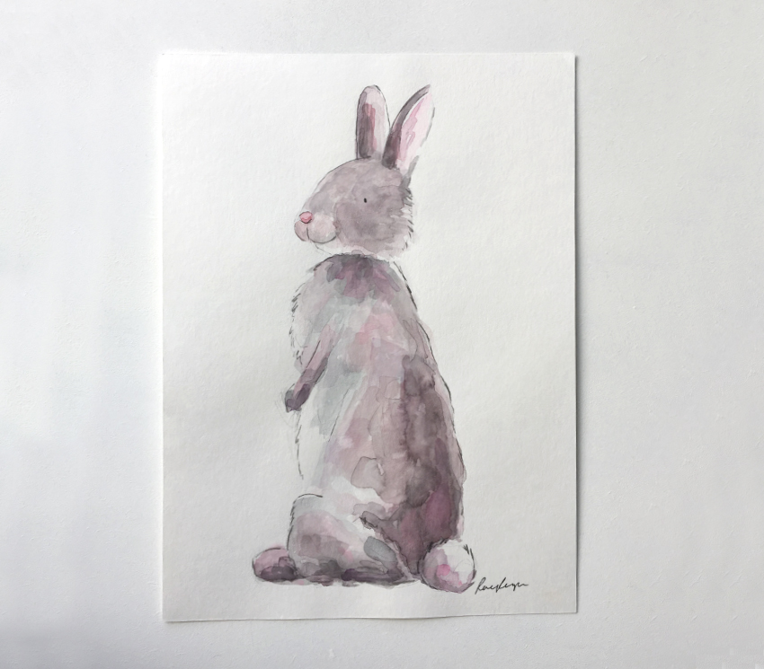 850x745 Original Bunny Watercolour Painting Raewyn Pope Illustration