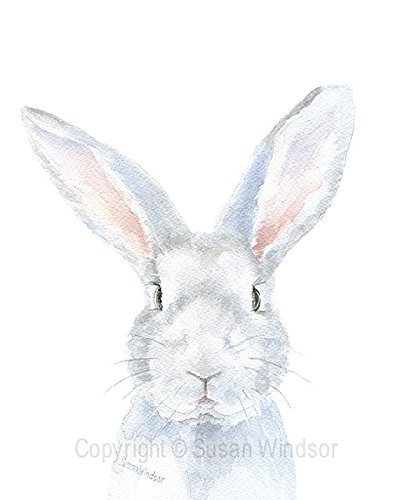 400x500 Gray Bunny Rabbit Watercolor Painting Giclee Print