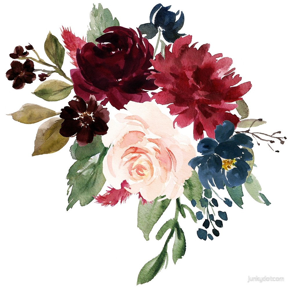 1000x996 Burgundy Navy Floral Watercolor By Junkydotcom Redbubble