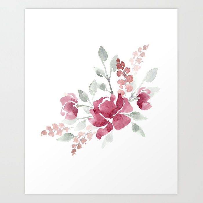 700x700 Burgundy Watercolor Floral Art Print By Katrinacrouch Society6