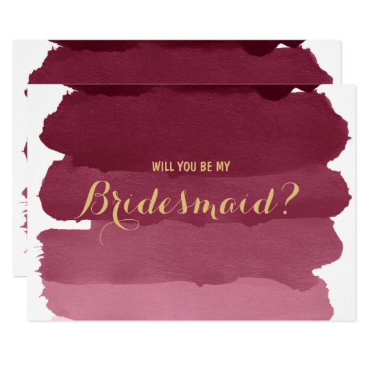 540x540 Burgundy Ombre Watercolor Be My Bridesmaid Invitation