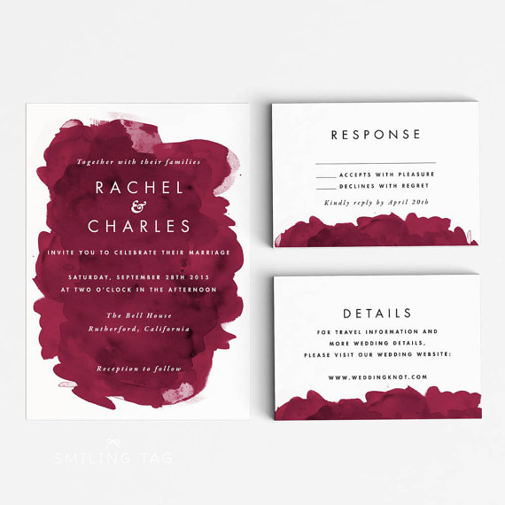 570x570 Modern Burgundy Wedding Invitation Suite, Wedding Invitation