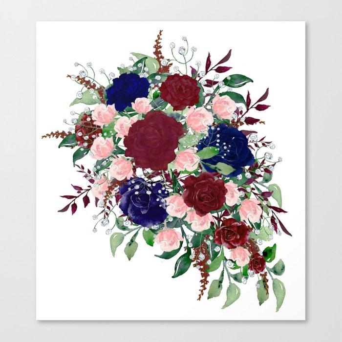 700x700 Navy Burgundy Watercolor Flower Bouquet Delicate Colorful Canvas