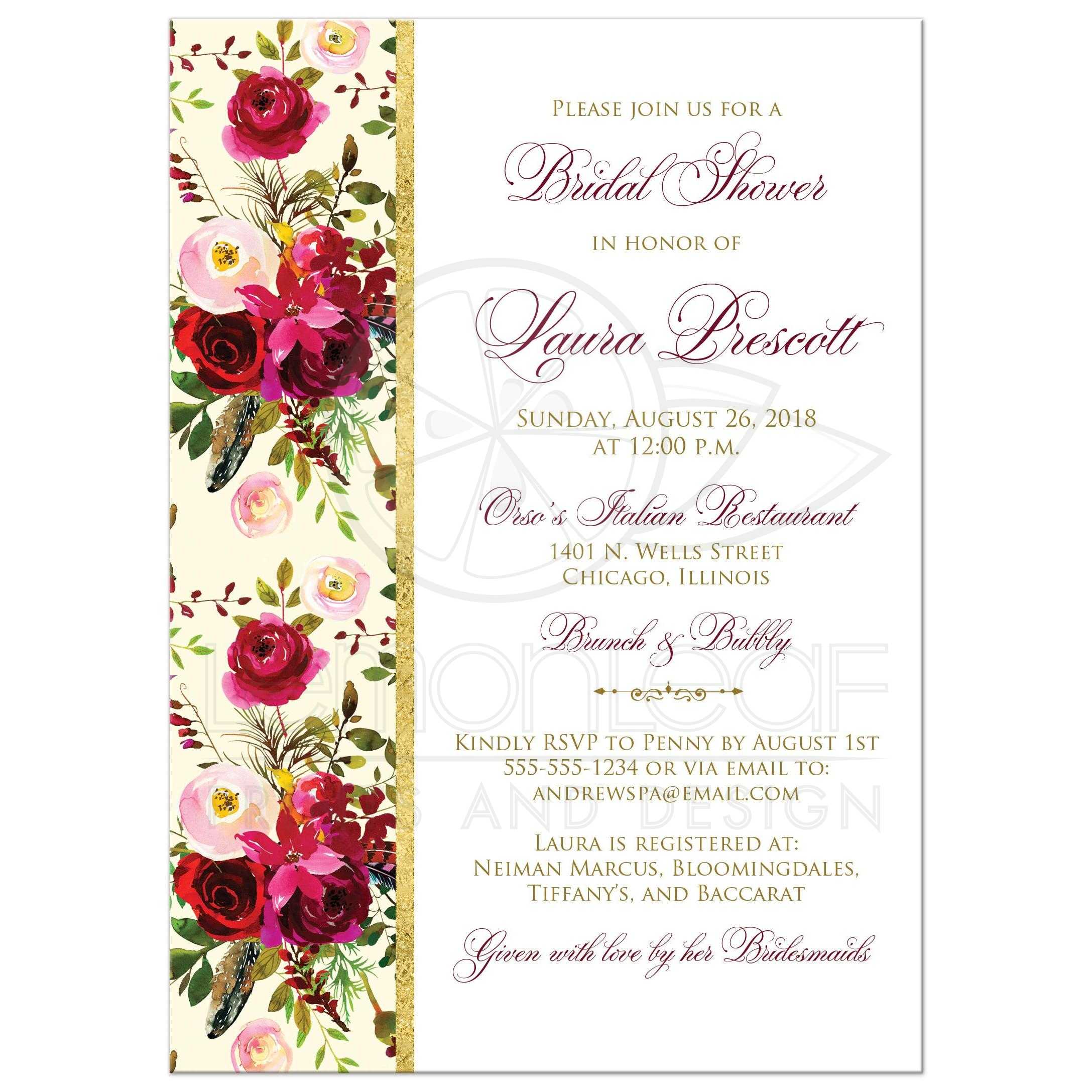 2175x2175 Beautiful Burgundy Watercolor Florals Bridal Shower Invitation