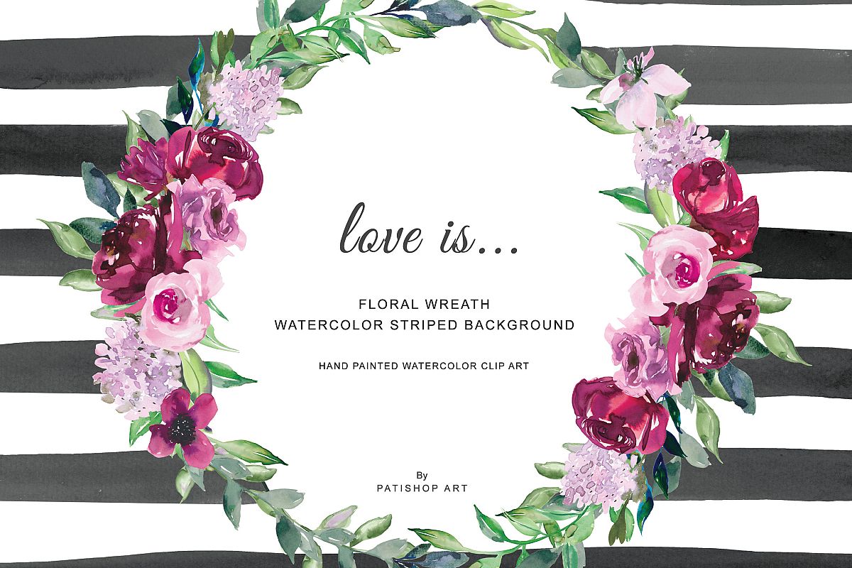 1200x800 Watercolor Burgundy Pink Flowers Wreath Amp Striped Background