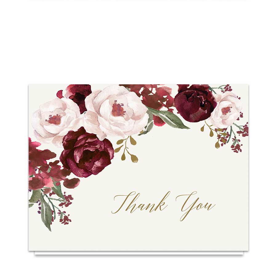 900x900 Wedding Thank You Cards Burgundy Gold Watercolor Floral