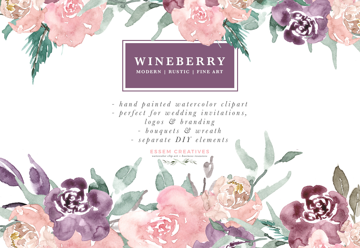 1160x800 Wine Berry Burgundy Watercolor Flowers Clipart, Watercolor Bouquets