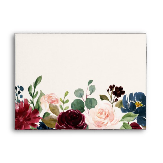 540x540 Burgundy Blue Watercolor Flowers Border Envelope