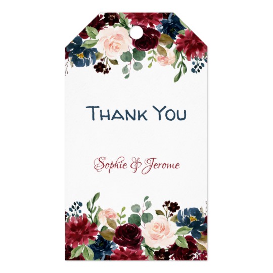 540x540 Burgundy Blue Watercolor Flowers Border Gift Tags