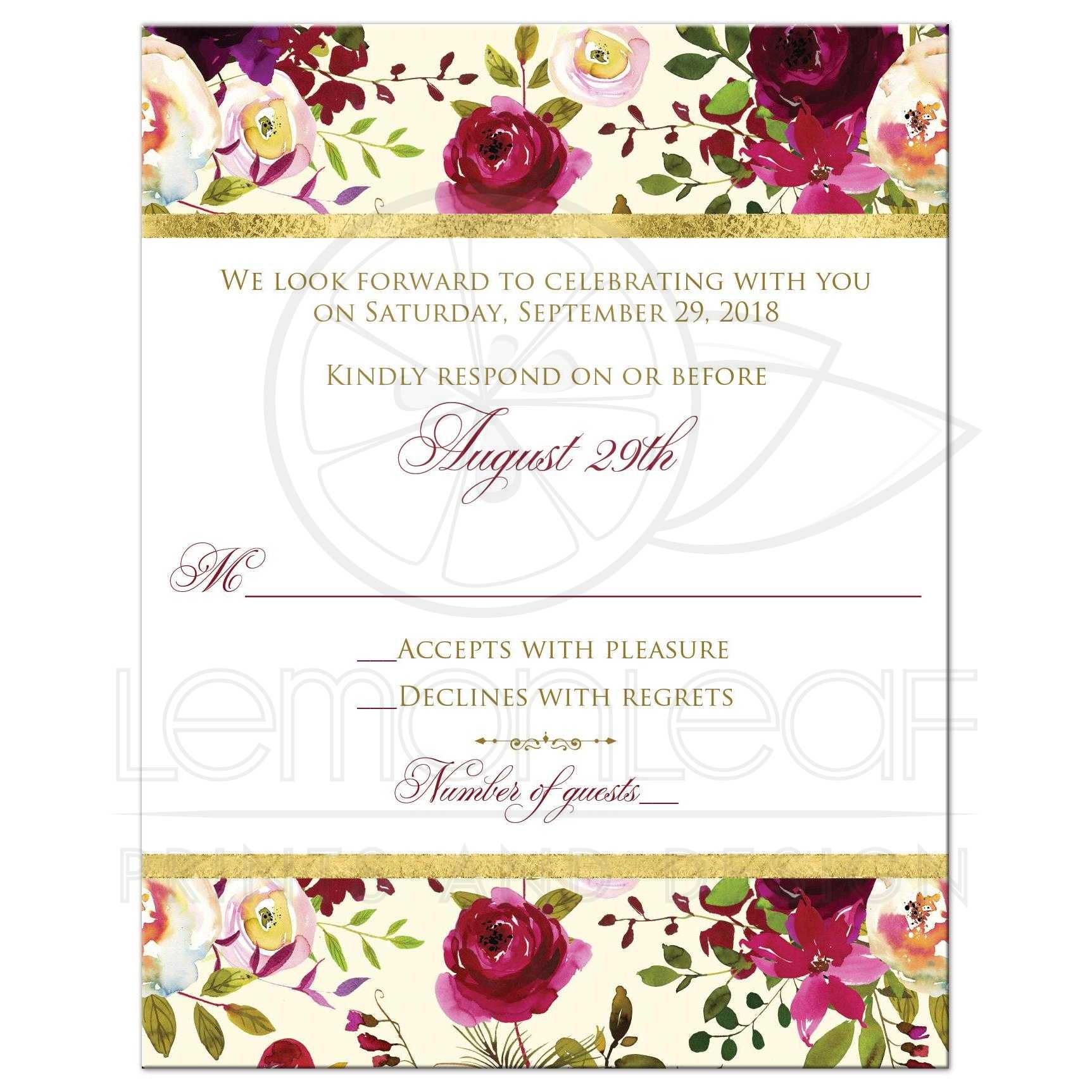 1725x1725 Beautiful Burgundy Watercolor Floral Wedding Response Card