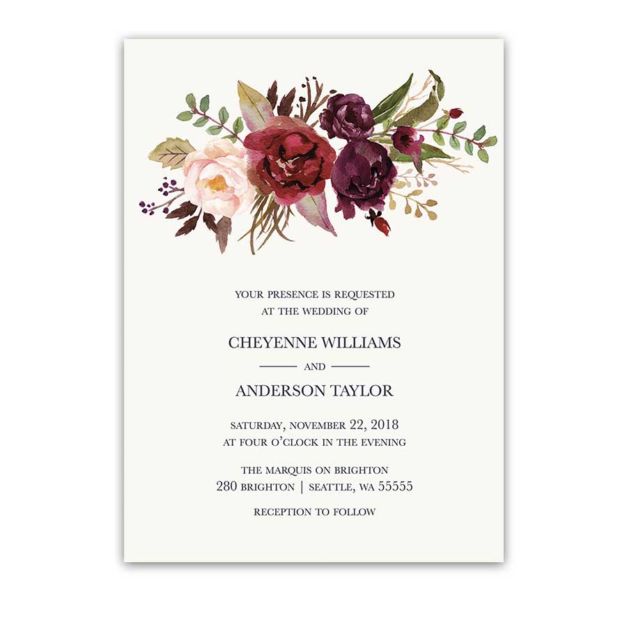 900x900 Floral Watercolor Wedding Invitations Burgundy Wine