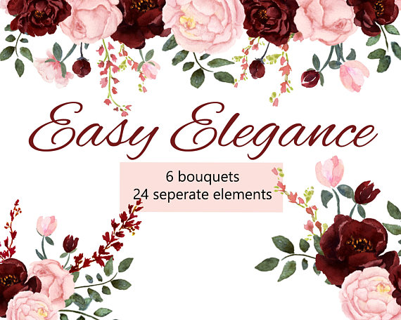 570x456 Pink And Burgundy Floral Watercolor Collection, Pink Blush And