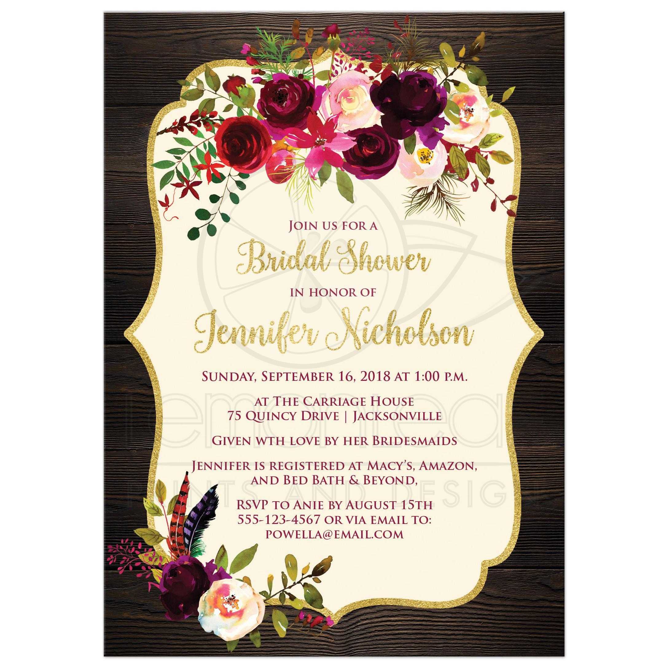 2175x2175 Rustic Boho Elegance Bridal Shower Invitation Burgundy