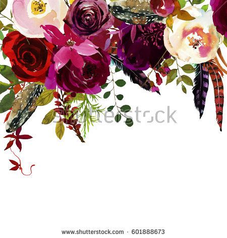 450x470 Watercolor Boho Burgundy Red White Floral Drop Flowers And