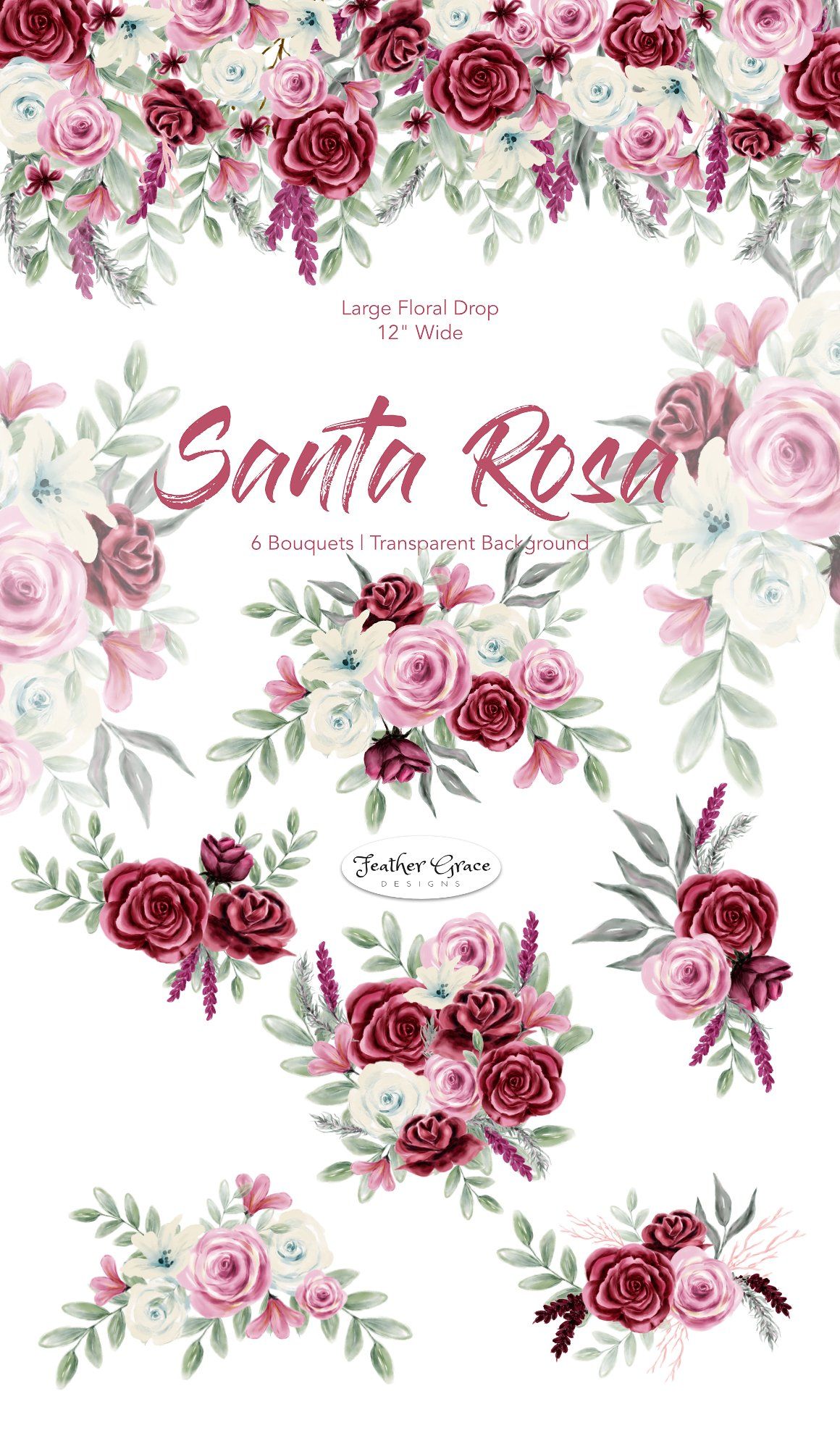 1160x2000 Watercolor Flowers Pink Burgundy By Feather Grace Designs On