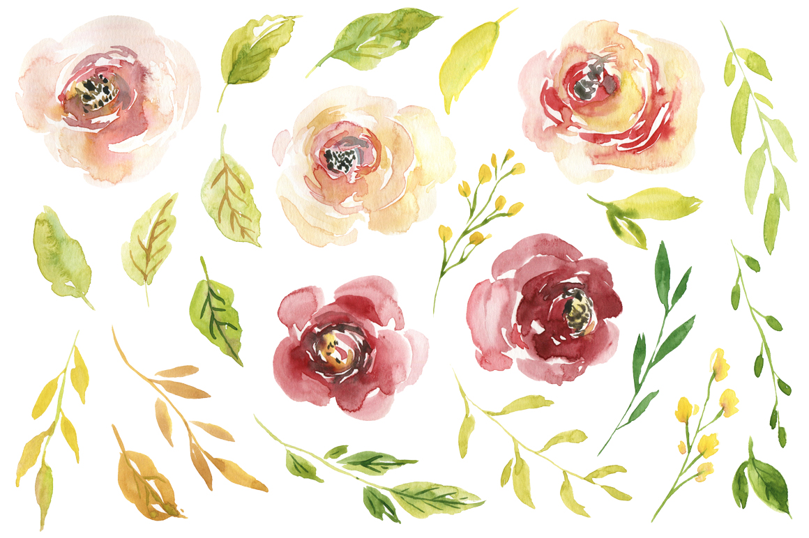 1160x772 Watercolor Burgundy Amp Creamy Flowers By Watercolorflowers