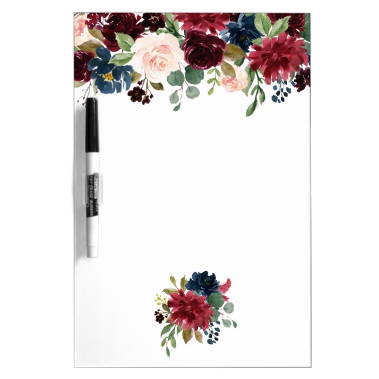 540x540 Burgundy Blue Watercolor Flowers Border Dry Erase Board
