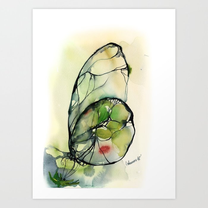 700x700 Green Butterfly Watercolor Painting Art Print By Adamsoneart