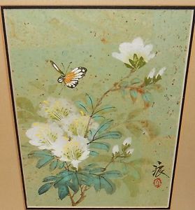 279x300 Japanese White Floral Butterfly Watercolor Painting Signed Ebay