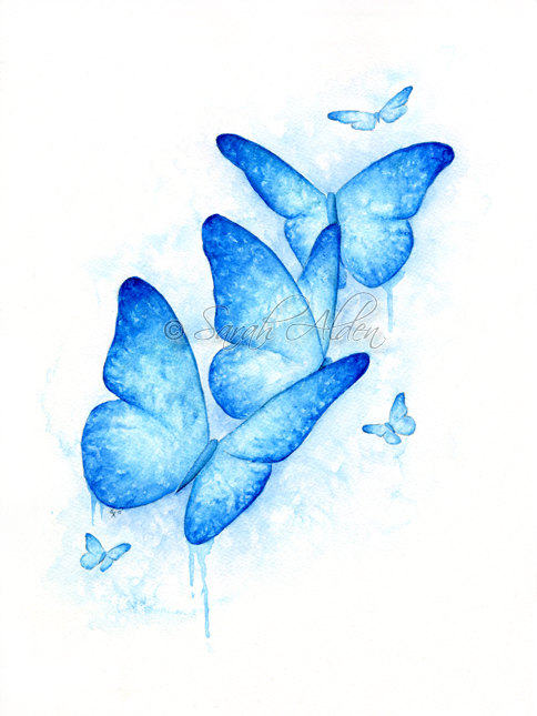 484x645 Blue Butterfly Print, Butterflies Print, Watercolor Butterfly