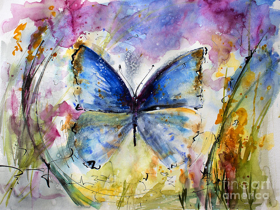 900x675 Blue Butterfly Watercolor Painting By Ginette Callaway