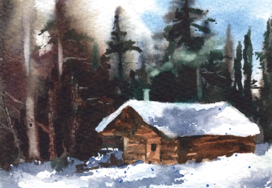 530x367 How To Paint A Snowy Log Cabin In Watercolour With Alison Fennell