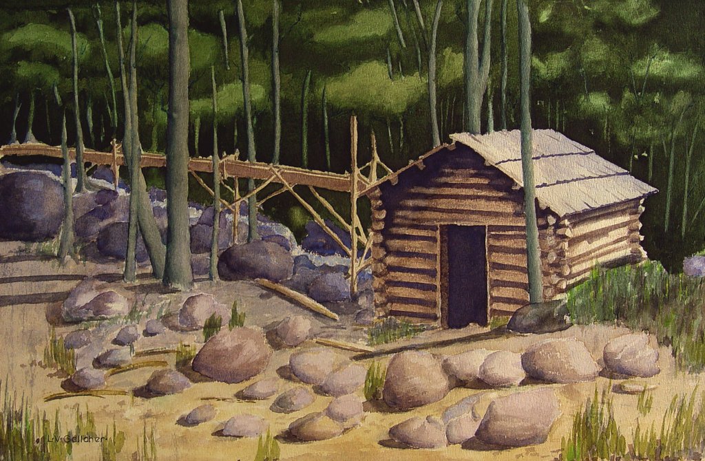 1024x670 Mountain Mining Cabin Watercolor Artifax Antiques Amp Design