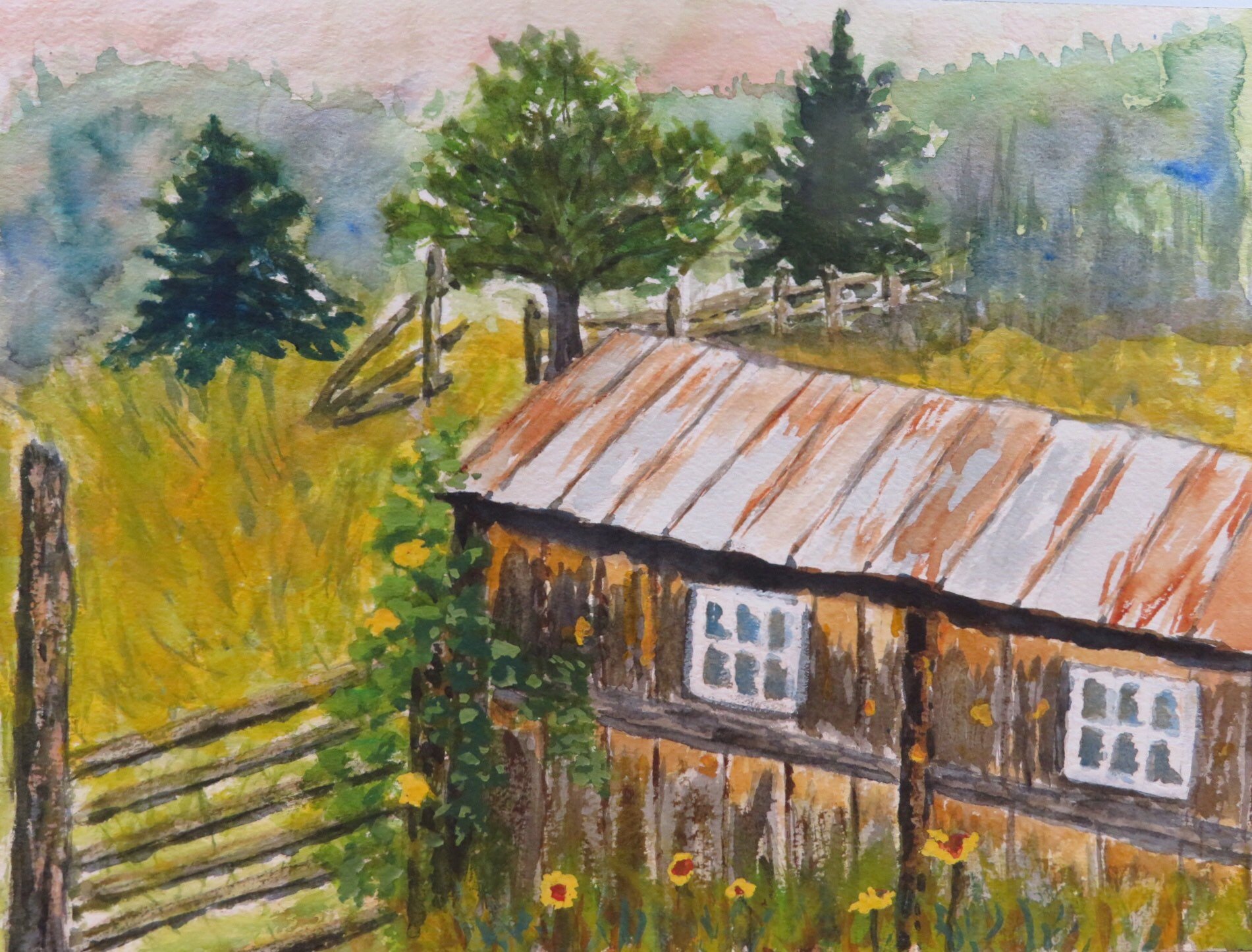 1901x1446 Historic Cabin Original Watercolor