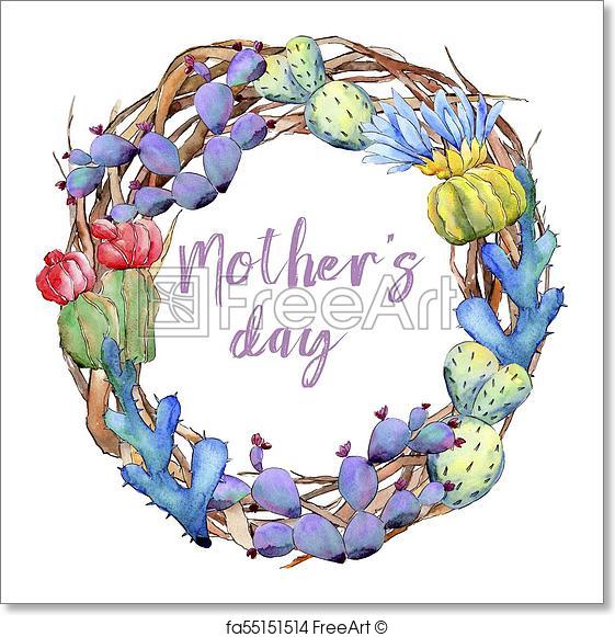 561x581 Free Art Print Of Wildflower Cactus Flower Wreath In A Watercolor