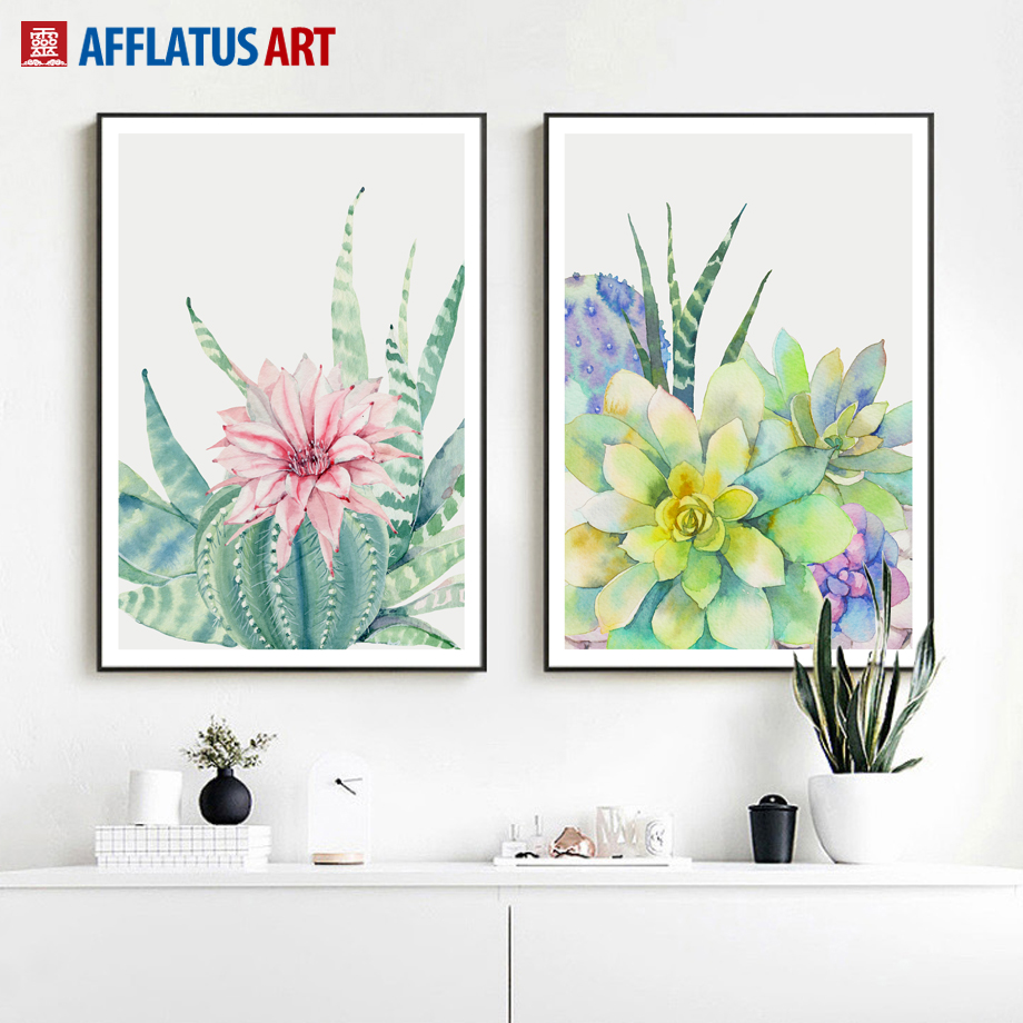 920x920 Wall Art Canvas Painting Posters And Prints Watercolor Cactus