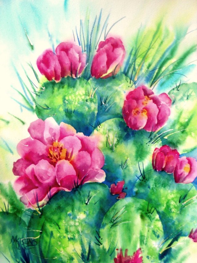 642x857 Cactus Flower Watercolor Southwestern Cactus Santa Fe Art Etsy