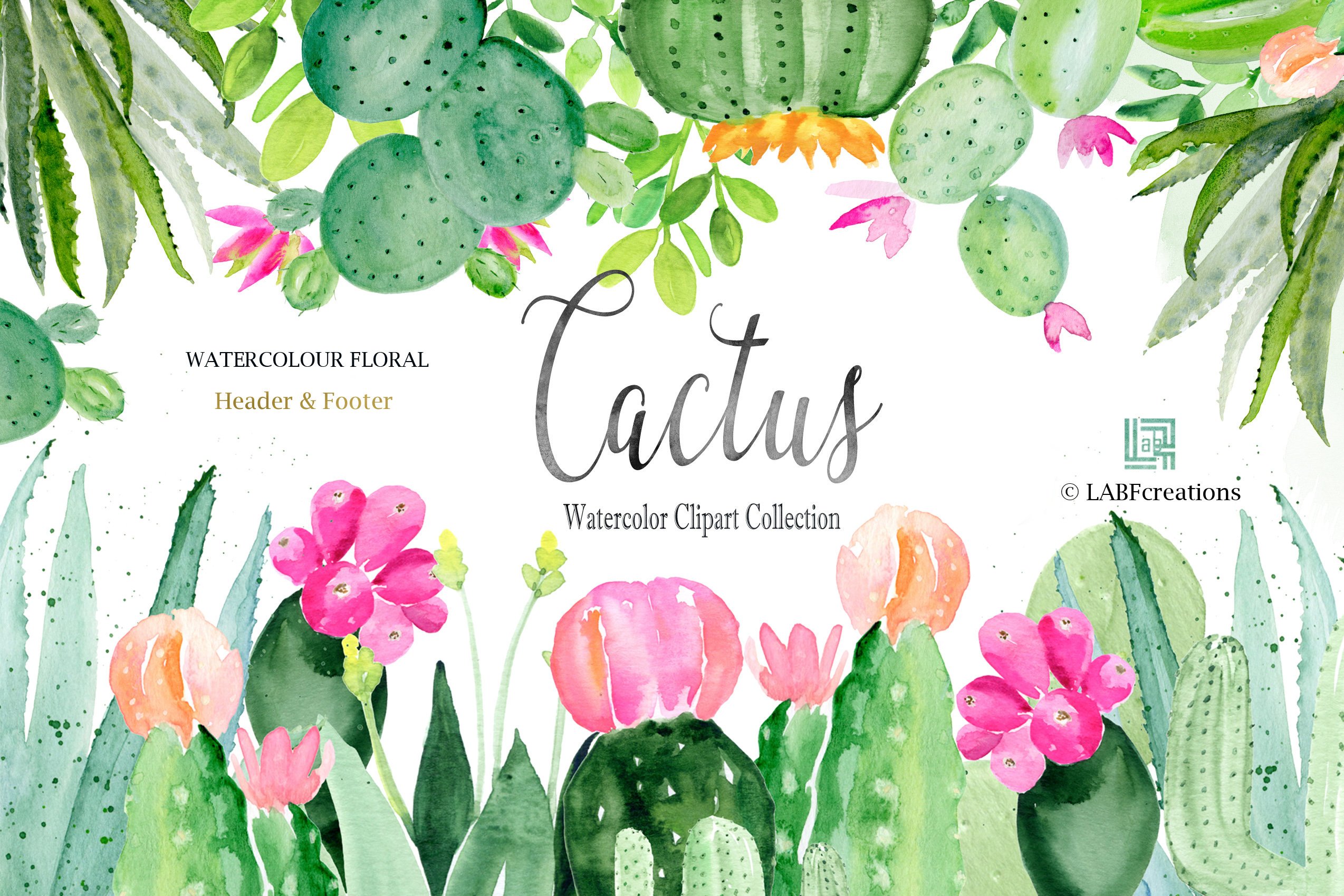 2548x1700 Cactus Watercolor Clipart Hand Made. Header Footer. Etsy