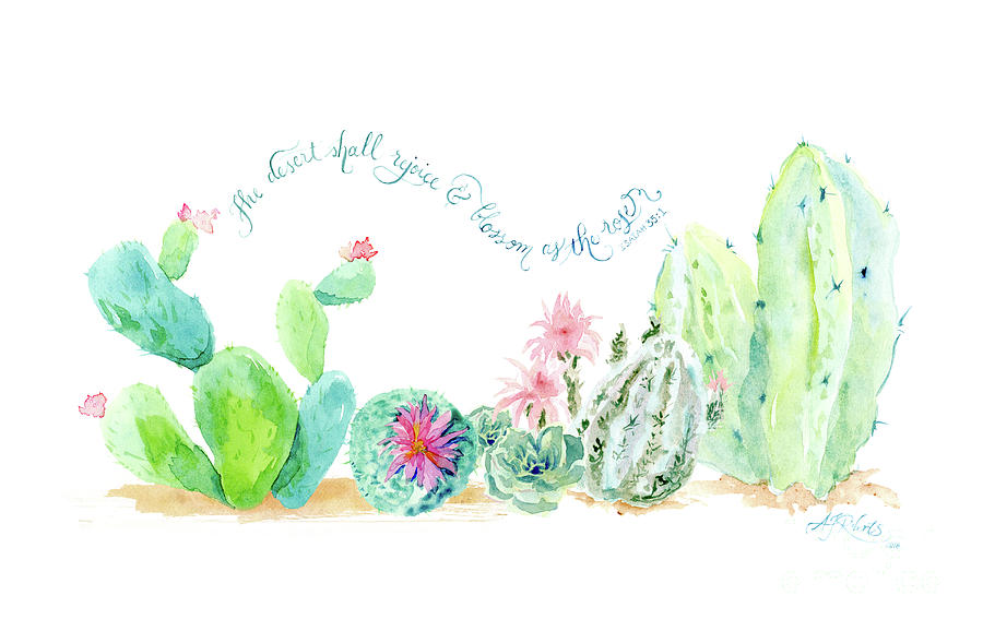 900x578 Desert In Bloom 2, Watercolor Desert Cacti N Succulents