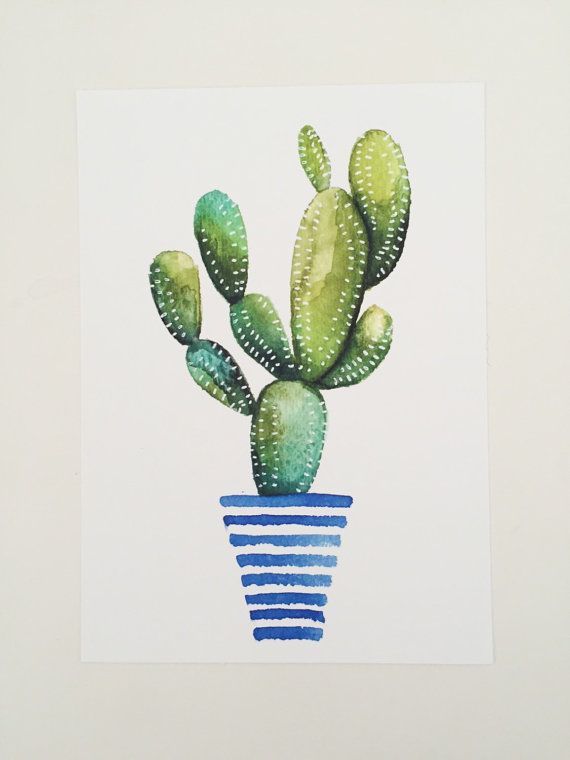 570x760 Print Of Original Watercolor Painting Of A Cactus, Succulent