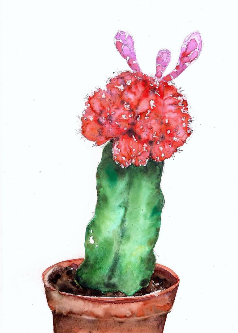 770x1079 Red Moon Cactus Painting By Emily Mcphee Saatchi Art