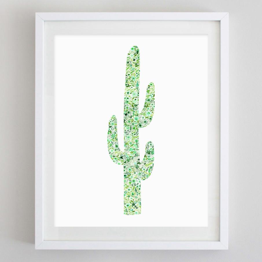 906x906 Cactus Floral Watercolor Print Carly Rae Studio